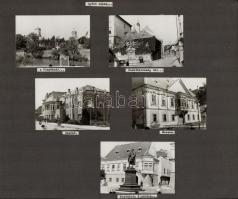 cca 1950-1960 Győri életképek (Püspökvár, Szentháromság tér, múzeum, stb.), 10 db albumlapra ragasztott fotó, 7×9 cm
