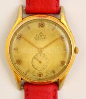 Buwat automata karóra másodpercmutatós. Működő állapotban, új piros bőr szíjjal