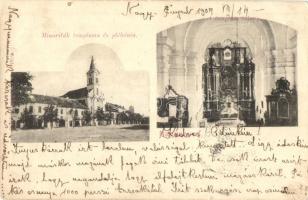 Nagyenyed, Aiud; Minoriták temploma és plébánia, üzletek, templom belső, oltár. Winkler János kiadása / Minorite church and parish, church interior, altar, shops (EB)