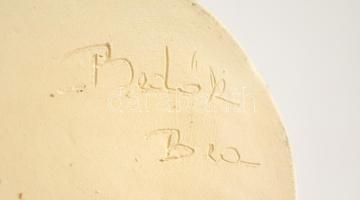 Bedők Beáta (?-):  Gyertyatartó és angyalos könyvecske, kerámia, jelzett, hibátlan, m: 28 cm, 8×8 cm