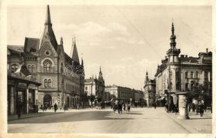 Kolozsvár, Cluj; Horthy Miklós út, gyógyszertár, fodrász, Márton Jenő felvétele / street, pharmacy, hairdresser