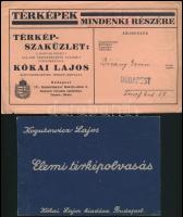 1935-1938 Térképészettel kapcsolatos kiadványok: Térkép mindenkinek! - Kókai Lajos térképszaküzlete prospektus + boríték; Kogutowicz Lajos: Elemi térképolvasás, összesen: 3 db