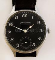 Nagyméretű mechanikus férfi karóra, Chronometre jelzésű ritka fekete számlappal. Bőr szíjjal. Működő...