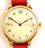 Molnija mechanikus férfi karóra. Bőr szíjjal. Működő, jó állapotban d 4,2 cm