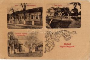 Nógrádmegyer, Alsó Bugát kastély, Falu részlet, gémeskút, Büchler Ferenc üzlete. Art Nouveau (EK)