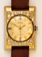 Buler mechanikus, naptáras, díszített, retro karóra bőr szíjjal. Működő, jó állapotban
