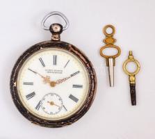Louis Brand Oberhausen kulcsos, ezüst zsebóra, két kulccsal. Hibátlan számlappal, működő, jó állapotban / Silver pocket watch with keys