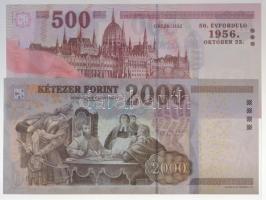 2006. 500Ft "50. évforduló 1956. október 23." "EC" + 2013. 2000FT "CB"...