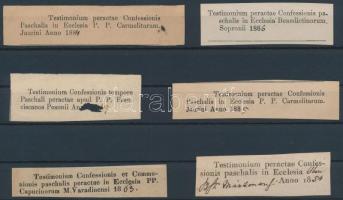 1854-1885 6 db Latin nyelvű gyónási cédula