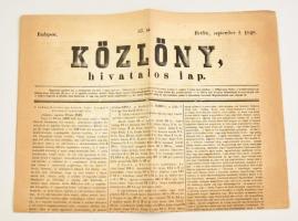 1848. szeptember 4. Közlöny, hivatalos lap, benne a szabadságharc híreivel