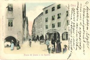 1903 Gorizia, Görz, Gorica; Piazza del Duomo e via Rastello, Drogheria N. Frantz / square, street, shop