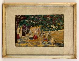 Gonda jelzéssel: Izrael, művészi textilkollázs, paszpartuban, üvegezett fa keretben, 21×31 cm