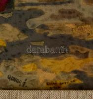 Gonda jelzéssel: Izrael, művészi textilkollázs, paszpartuban, üvegezett fa keretben, 21×31 cm