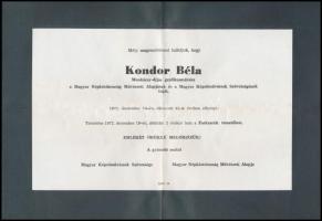 1972 Kondor Béla (1931-1972) Munkácsy-díjas grafikusművész, festőművész halálozási értesítője