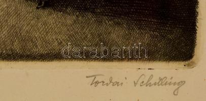 Tordai Schilling Oszkár (1880- ): Maszkabál, rézkarc, papír, jelzett, üvegezett fa keretben, 20×16 c...