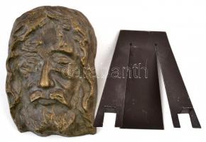 Jelzés nélkül: Krisztus fej. Bronz relief, fém tartóval, 13×8 cm