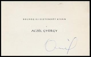 cca 1960-1980 Aczél György (1917-1991) kommunista kulturpolitikus aláírása egy Kádár György (1912-2002) Kossuth-díjas festő, grafikus, főiskolai tanár részére küldött üdvözlő kártyán.