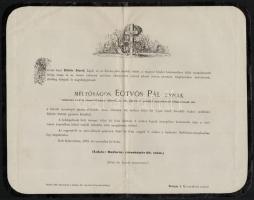 1872 Budavár, Eötvös Pál (1798-1872) cs. és kir. nyugalmazott főtanácsos gyászjelentése