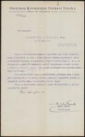 1911 Gróf Zichy Gyula (1871-1942) püspök által saját kézzel aláírt levél Keményfy K. Dániel plébános, egyházi író részére
