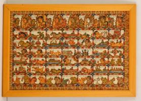 Baliról származó festett selyem kép, üvegezett keretben, 39×59 cm