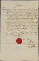 1823 Veszprém, kötelezvény gróf Festetics László (1785-1846) részére, Mesterházy János ügyvéd aláírásával, a Festetics család címeres viaszpecsétjével