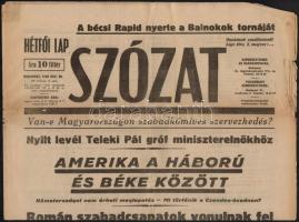 1940 Bp., Szózat, szerk.: Meskó Zoltán, Globus-ny., benne az FTC-Rapid (Bukarest) közép-európai kupa döntő labdarúgó mérkőzéssel