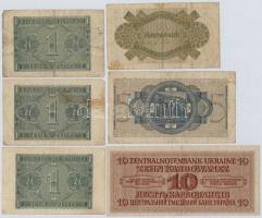 6db-os vegyes német megszállásos bankjegy tétel, közte Ukrajna 1942. 10K T:III
6pcs of diff German ...