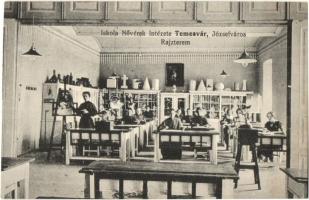 Temesvár, Timisoara; Józsefváros, Iskola Nővérek Intézete, rajzterem / Iosefin, girl school's drawing class, interior