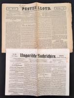 1864-1879 3 db német nyelvű pesti folyóirat, Ungarische Nachrichten nr. 199 1864. szeptember 1.,Hungaria nr. 85. 1866. július 17., Pester Lloyd nr. 182. 1879. július 3.,