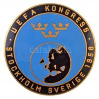 Svédország 1958. UEFA Kongresszus Stockholm zománcozott fém jelvény, hátoldalán SPORRONG&CO STOCKHOLM gyártói jelzéssel (30mm) T:1- Sweden 1958. UEFA Congress Stockholm enamelled metal badge with SPORRONG&CO STOCKHOLM makers mark (30mm) C:AU