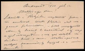 1900 Kiss István (1857-1902) építész, műegyetemi tanár névjegye saját kézzel írt soraival