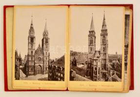 cca 1890 Album von Nürnberg 18 jó minőségű keményhátú fotót tartalmazó festett egészvászon kötésű leporello / 18 photos of Nürnberg in linen binding 11x17 cm