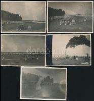 cca 1925 Tűzoltó bemutató, 5 db fotó, 5,5×8 cm