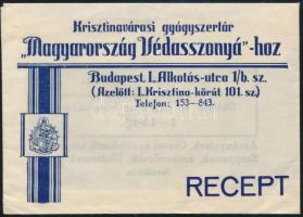 A Krisztinavárosi gyógszertár "Magyarország Védasszonyához" (Budapest I. Alkotás utca) receptborítékja, szép állapotban