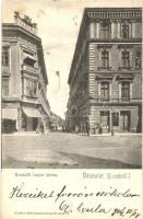 1904 Kassa, Kosice; Kossuth Lajos utca, Strausz üzlete, gyógyszertár / street, shop, pharmacy