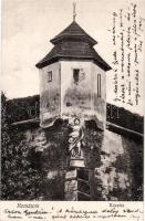 Komárom, Komárno; Kőszűz. Spitzer Sándor kiadása / castle tower, statue