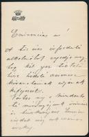1901 Báró Splény Ödön (1842-1909) saját kézzel írt és aláírt levele Vaszary Kolos bíboros tízéves bíborosi jubileuma alkalmával, a levelet aláírta felesége báró Splény Ödönné, született Blaha Lujza