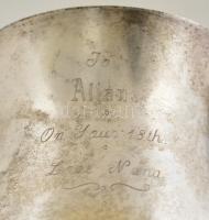 Yeoman ezüstözött alpakka korsó, gravírozott angol szöveggel, jelzett, m:13 cm