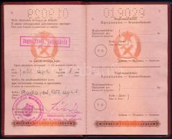 1957 Fényképes magyar útlevél jugoszláv állampolgárok részére, Rákosi-címeres lapokkal