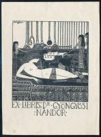 Sassy Attila (Aiglon) (1880-1967): Ex libris Dr. Gyöngyösi Nándor, klisé, papír, jelzett a klisén, 13,5×10 cm