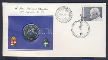 1991. "II.János Pál pápa látogatása" első magyar érmés és bélyeges boríték T:BU