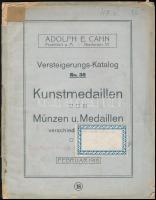 Német Birodalom 1918. Adolph E. Cahn: Versteigerungs-Katalog No. 38 - Kunstmedallien - Münzen und Medaillen német nyelvű árverési katalógus 1918-ból, az anyagról készült képek 12 táblán bemutatva. Használt, korához illő állapotban.