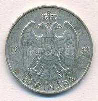 Jugoszlávia 1938. 20D Ag "II. Péter" T:2 
Yugoslavia 1938. 20 Dinara Ag "Petar II&qu...