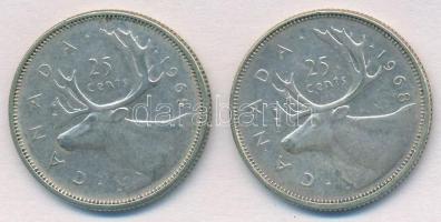 Kanada 1965-1968. 25c Ag "II. Erzsébet" (2x) T:2 
Canada 1965-1968. 25 Cents Ag "Eli...
