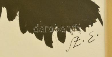 Szász Endre (1926-2003): Pipázó öreg. Tus, papír, jelzett (Sz.E), üvegezett keretben, 27×17 cm