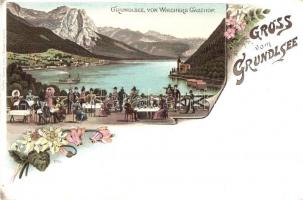 Grundlsee von Walchers Gasthof. Louis Glaser floral, litho