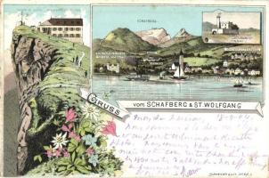 1904 St. Wolfgang im Salzkammergut (Schafberg), Peters Hotel Schafbergspitze, Aussichtsthurm / hotel and look out tower. Floral, litho (EK)