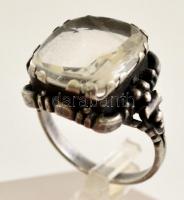 Ezüst(Ag) gyűrű cirkóniával, jelzés nélkül, méret: 59, bruttó: 7,9 g