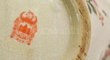 MTP 1895 (modern) fajansz kínáló, réz madárkás fogóval, kézzel festett, hibátlan, jelzett, m:25 cm, ...