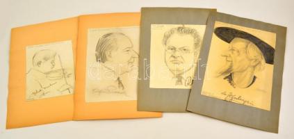 Tábor jelzéssel: Hírességek portréi, 4 db. Ceruza, papír, jelzett, 26×19 cm